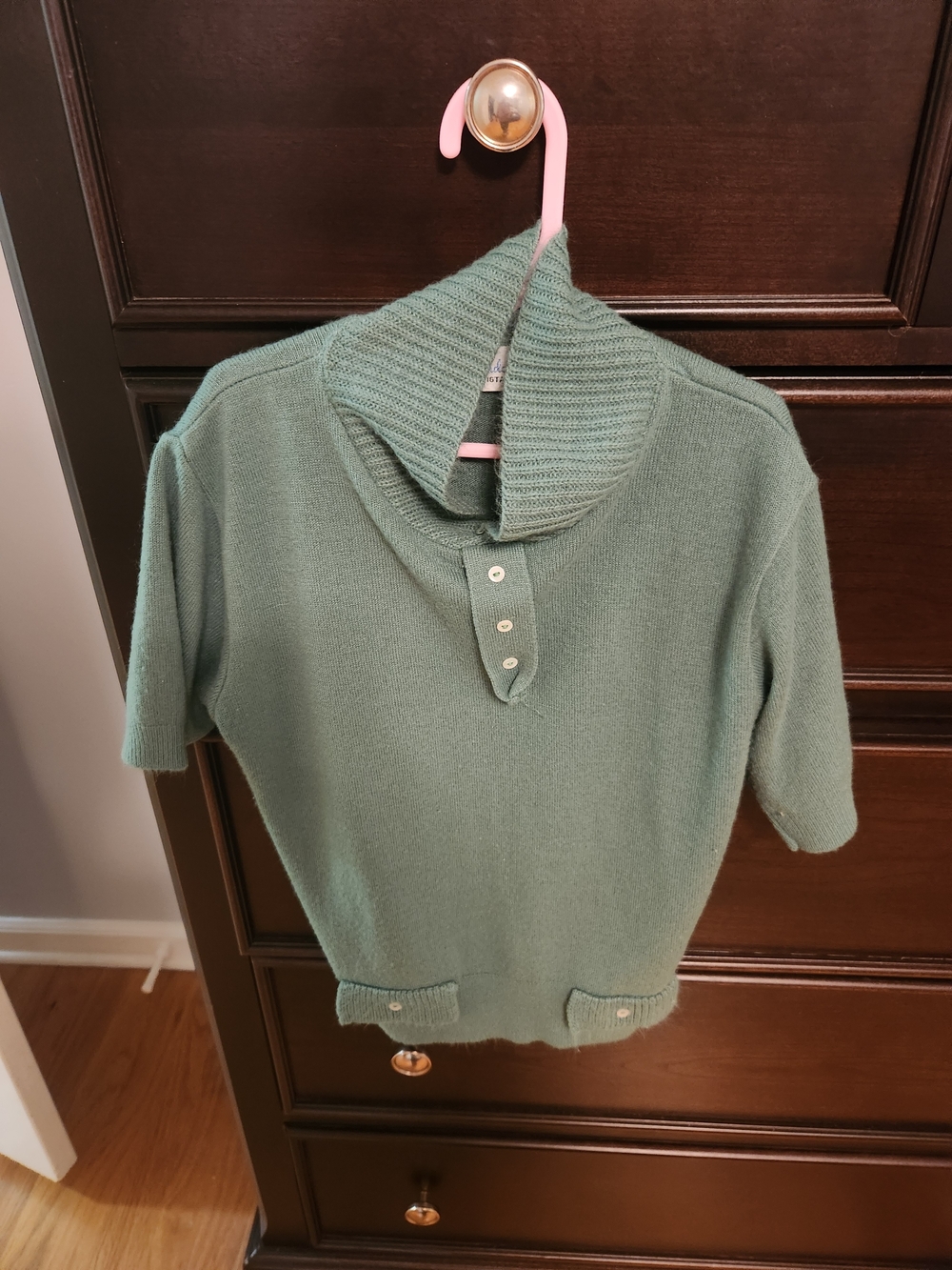 Pandora Knit Top in Green with Ribbed Collar